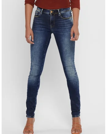 Blugi skinny cu aspect decolorat, Albastru inchis