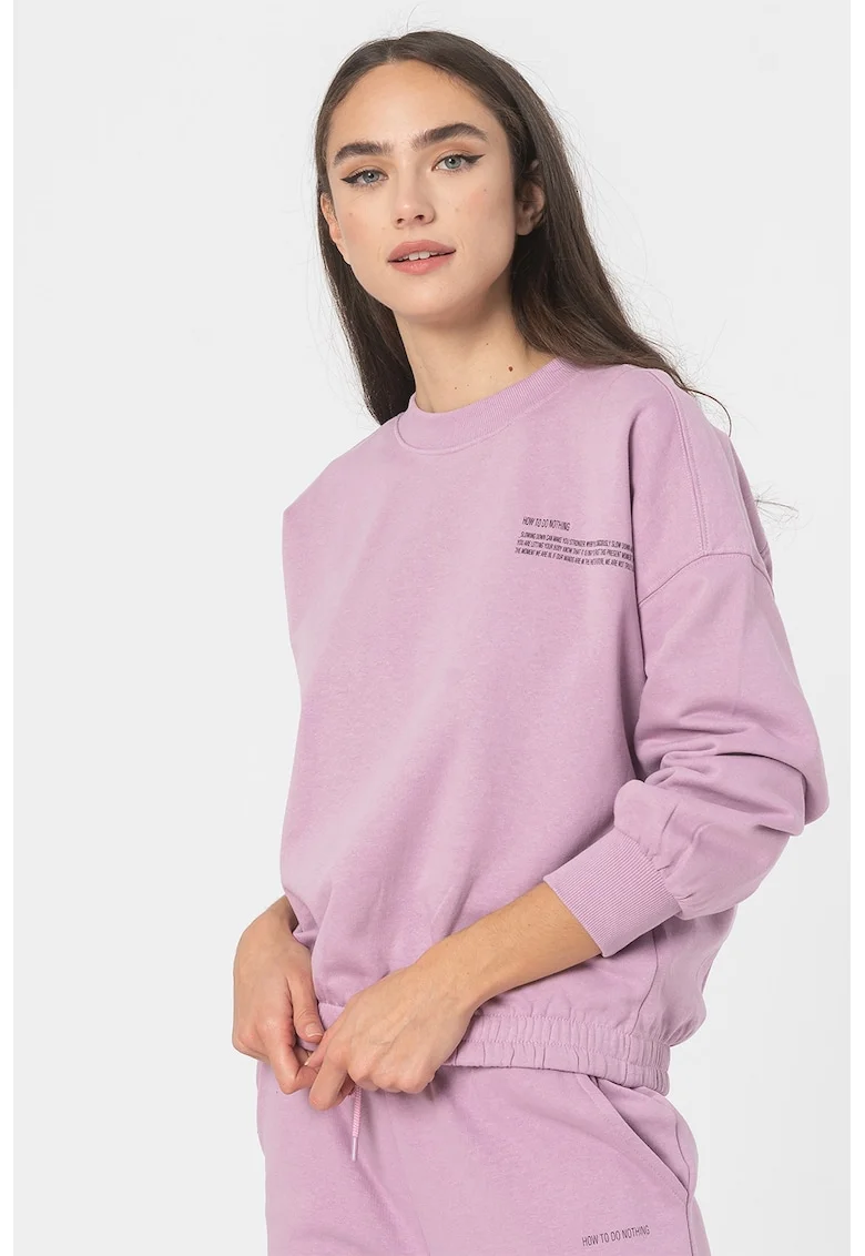 Bluza sport de bumbac organic cu decolteu la baza gatului si maneci cazute Kawi, Lila