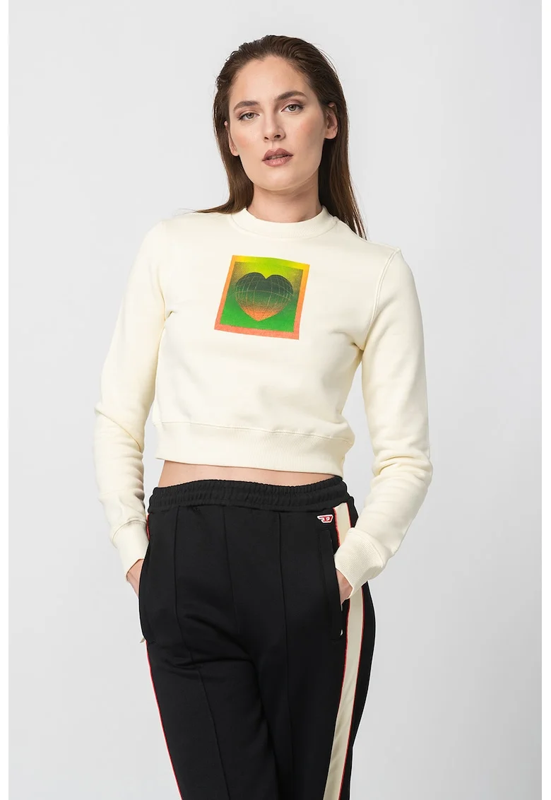 Bluza sport crop cu decolteu la baza gatului Slimmy, Rosu/Verde/Crem