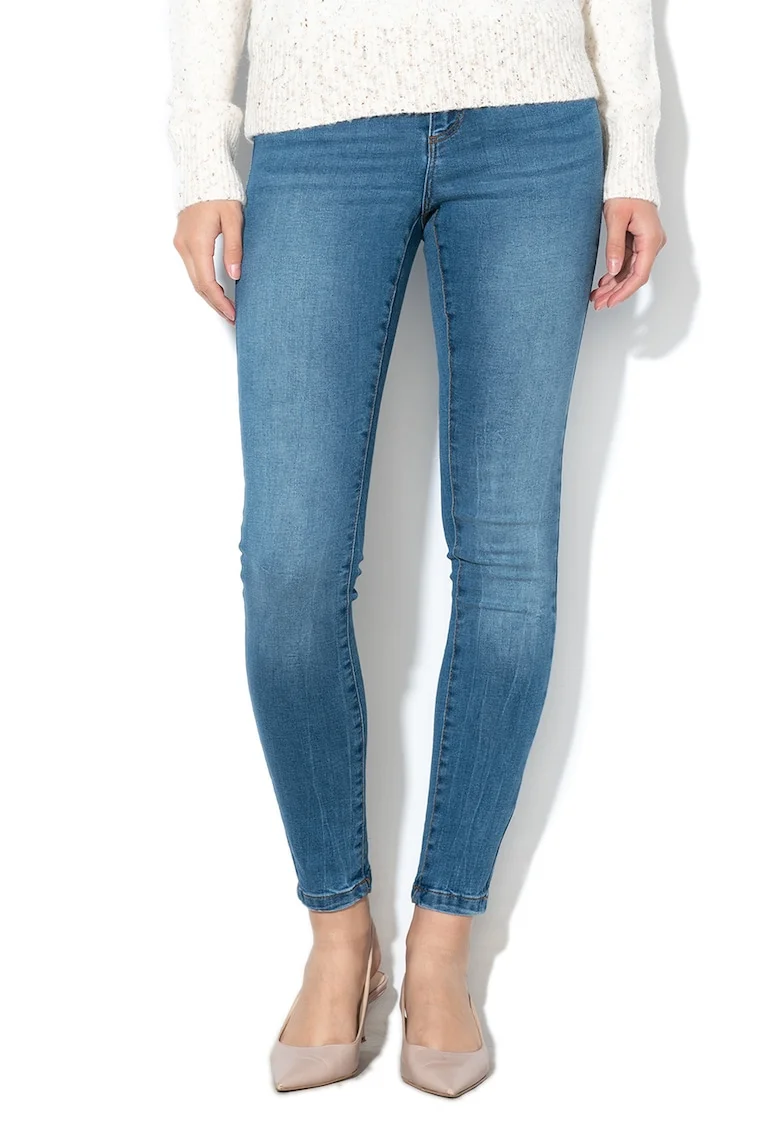 Blugi slim fit cu aspect decolorat Tanya, Albastru