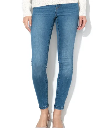 Blugi slim fit cu aspect decolorat Tanya, Albastru