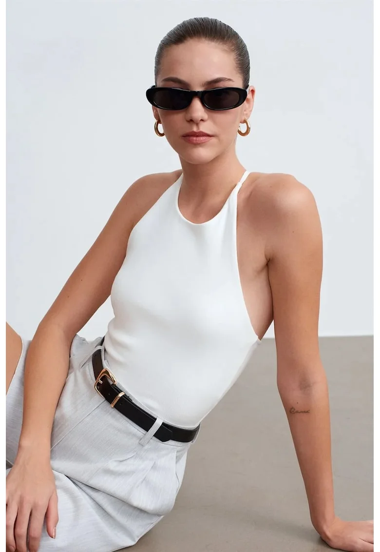 Bluza dama,  Slim Fit, elastic, alb, bumbac