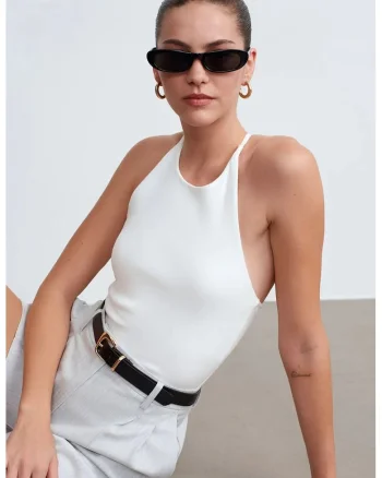 Bluza dama,  Slim Fit, elastic, alb, bumbac