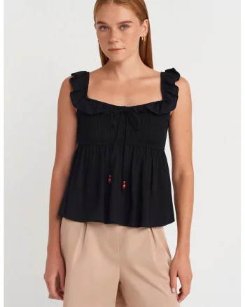 Bluza dama,  bluza fara maneci, volanase, negru, 70% viscoza, 30% in