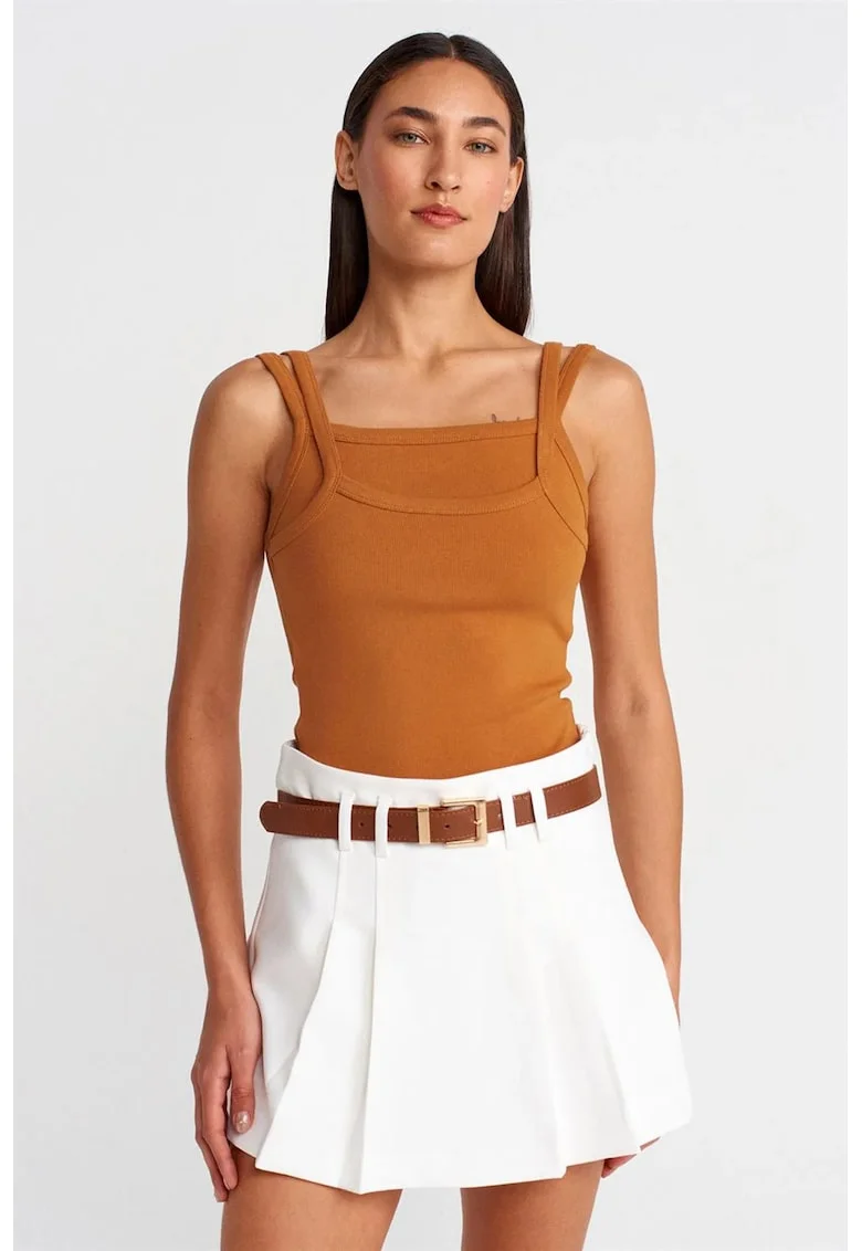Bluza dama,  bluza fara maneci, casual, maro camel, 95% bumbac