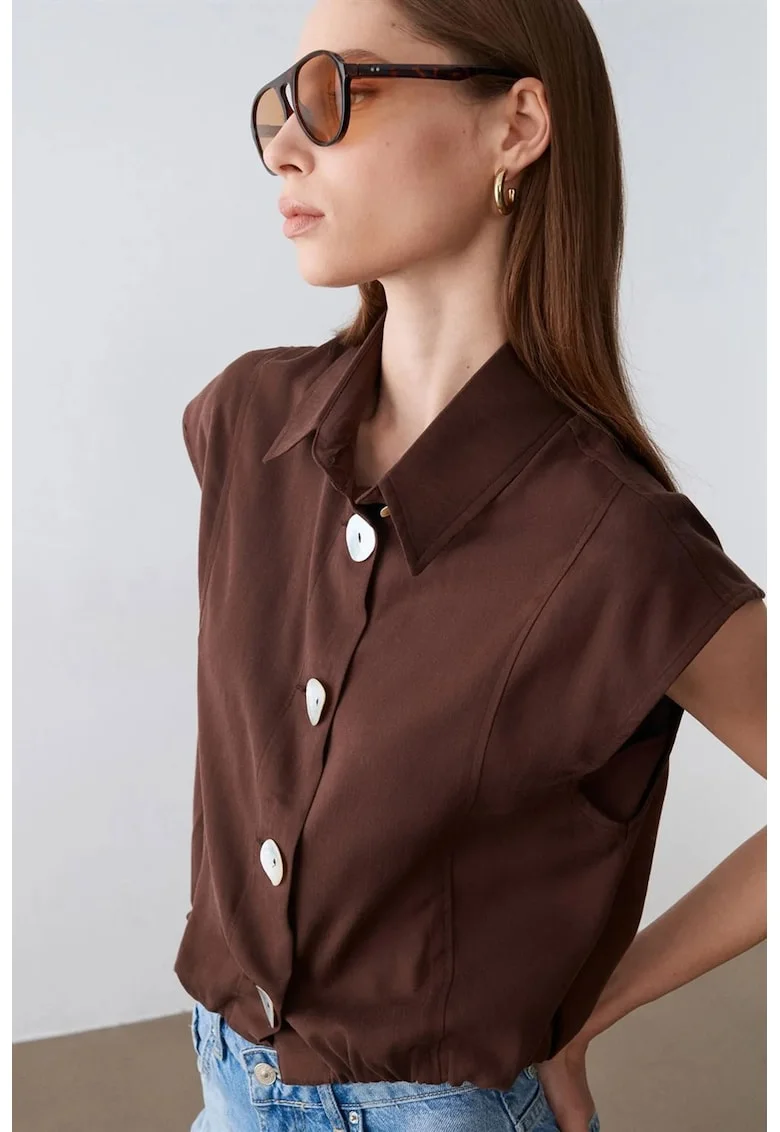 Bluza dama,  Bluza fara maneci, regular fit, maro cafea, 100% Tencel