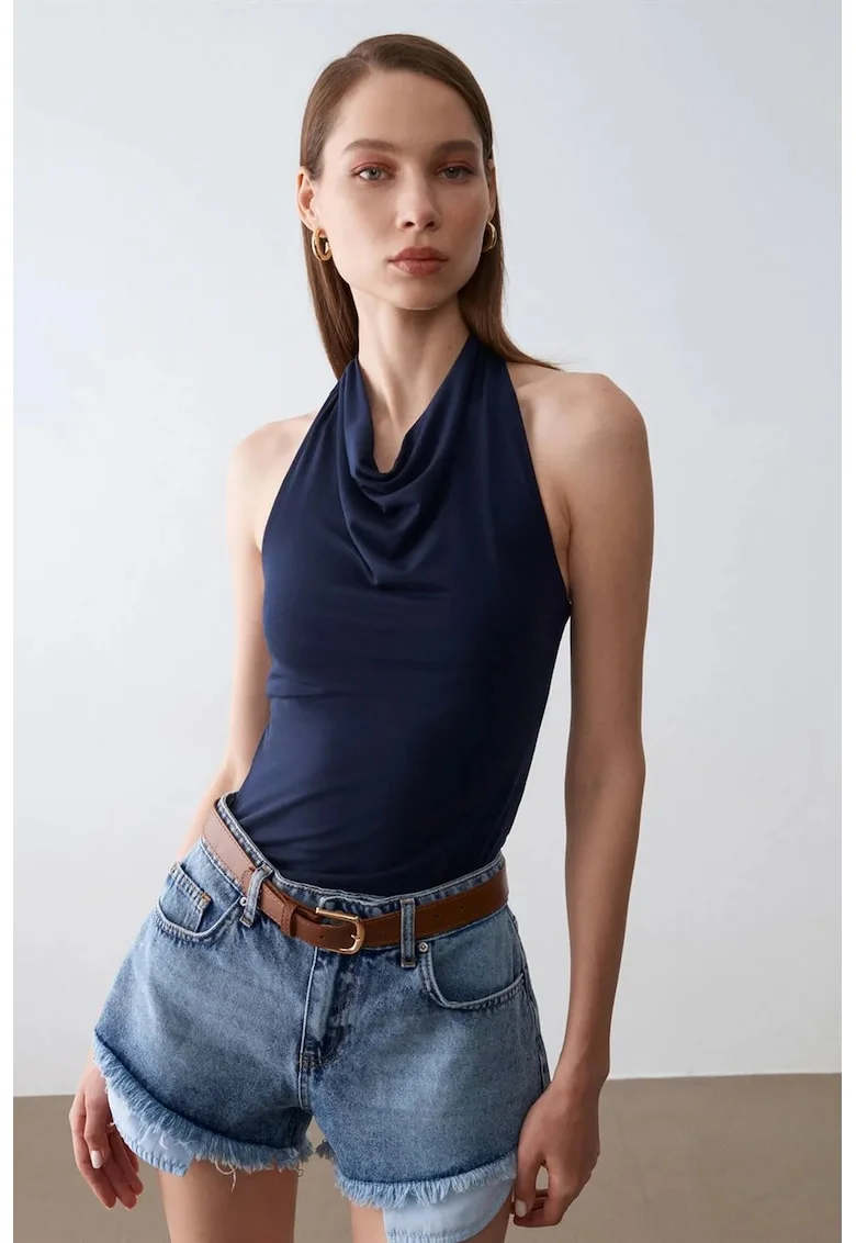 Bluza dama,  bluza fara maneci, elegant, albastru marin, 95% tencel