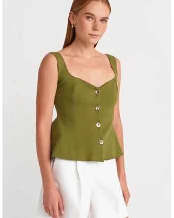 Bluza dama,  tip Peplum, mulata, verde kaki, viscoza