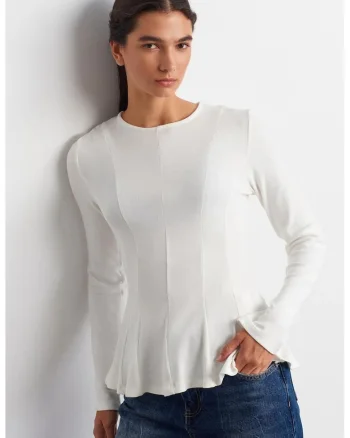 Bluza dama,  Bluza tip Peplum, Alb, tricotata texturata, maneca lunga, casual