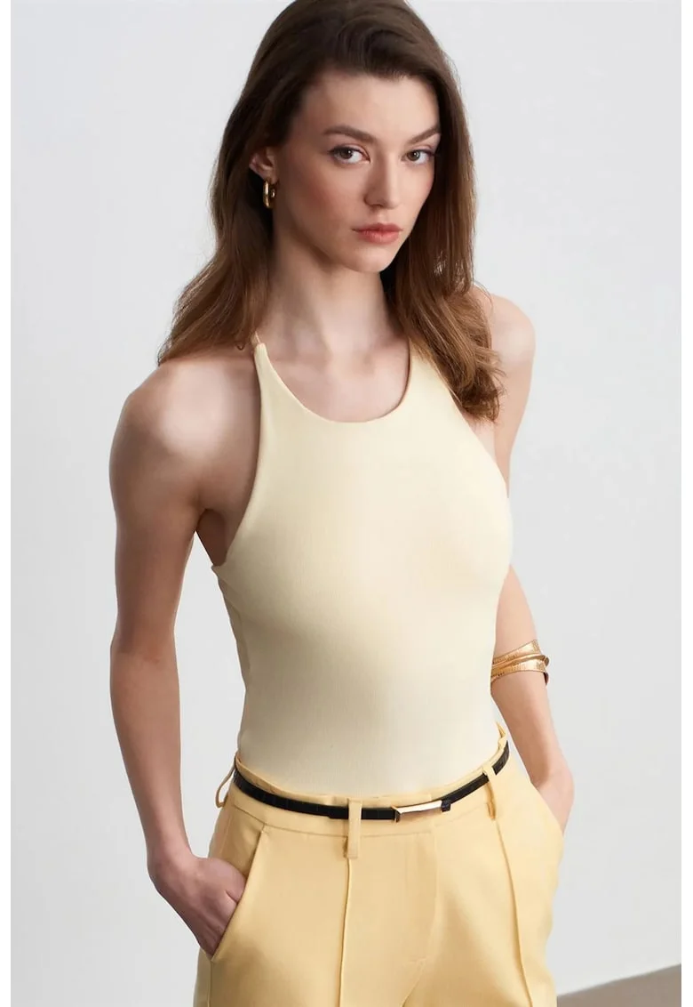 Bluza dama,  Slim Fit, galben lamaie, bumbac-elastan