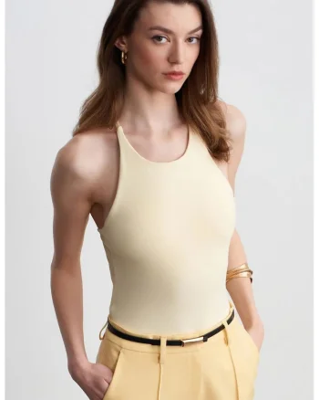 Bluza dama,  Slim Fit, galben lamaie, bumbac-elastan