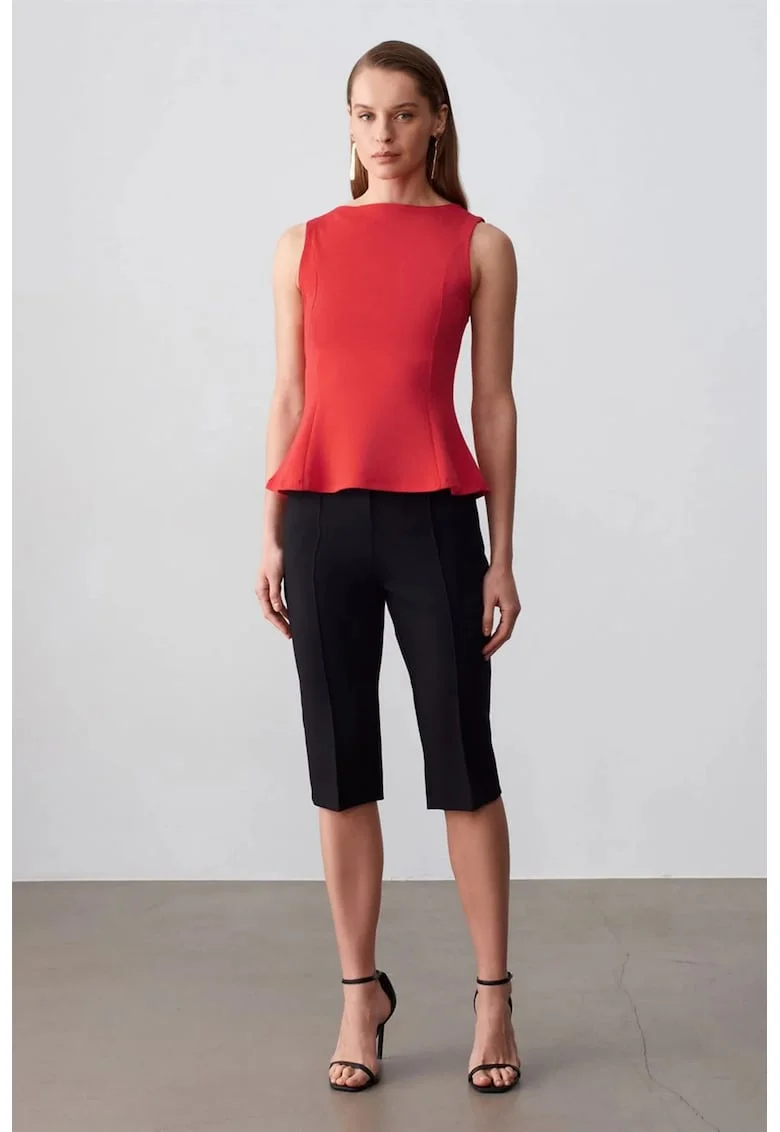 Bluza dama,  Peplum mulata, volanase, rosu, 80% bumbac