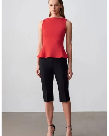 Bluza dama,  Peplum mulata, volanase, rosu, 80% bumbac
