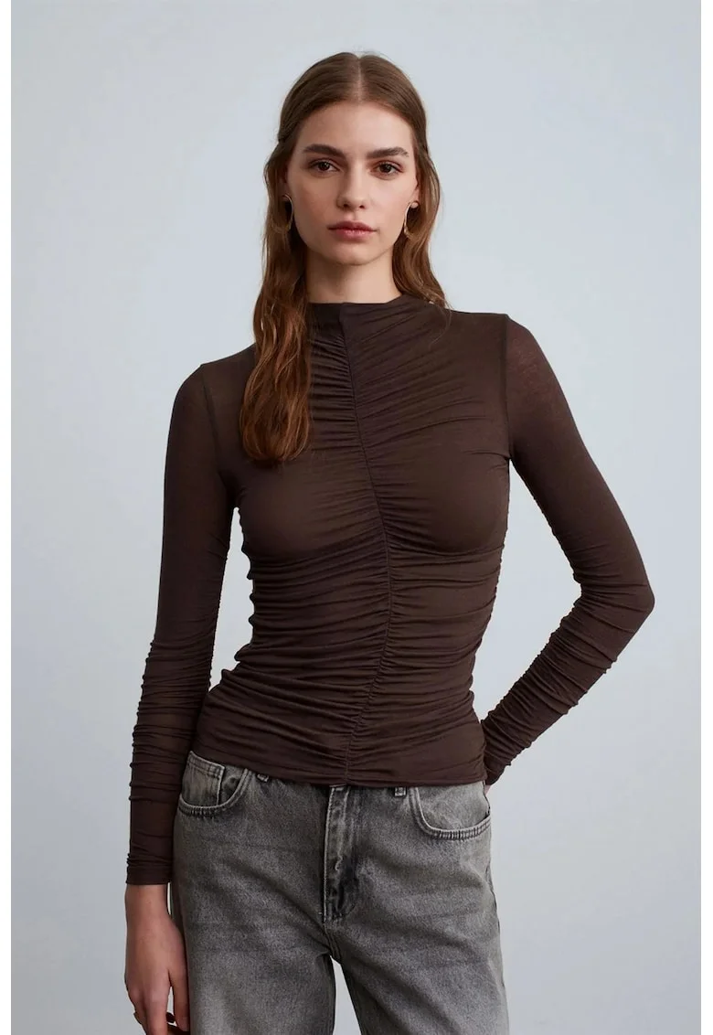 Bluza de dama,  Bluza Slim Fit, maneca lunga, maro cafea, jerseu