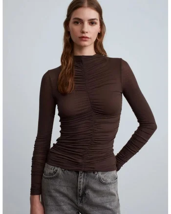 Bluza de dama,  Bluza Slim Fit, maneca lunga, maro cafea, jerseu