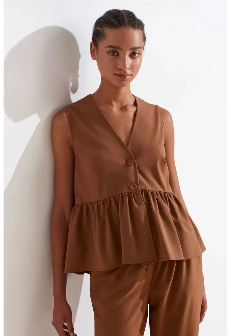 Bluza dama,  fara maneci, decolteu in V, nasturi, Maro Nuc