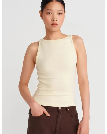 Bluza dama,  bluza cu guler halter, croiala slim, crem natural, bumbac/modal/elastan