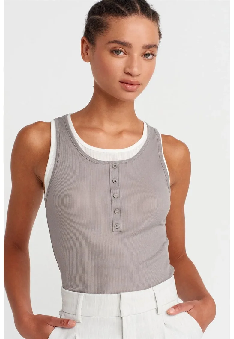 Bluza dama,  bluza fara maneci, gri, bumbac 100%