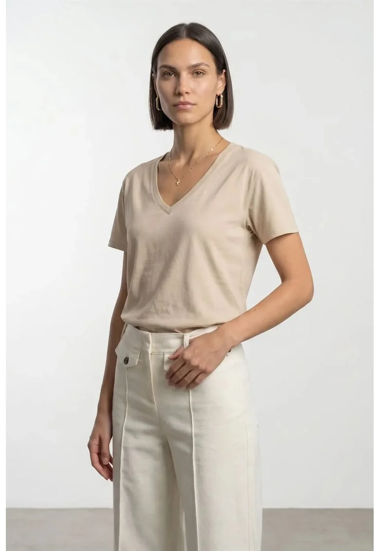 Bluza dama,  bluza din bumbac Tencel, casual, maneca scurta, bej natural