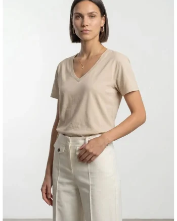 Bluza dama,  bluza din bumbac Tencel, casual, maneca scurta, bej natural