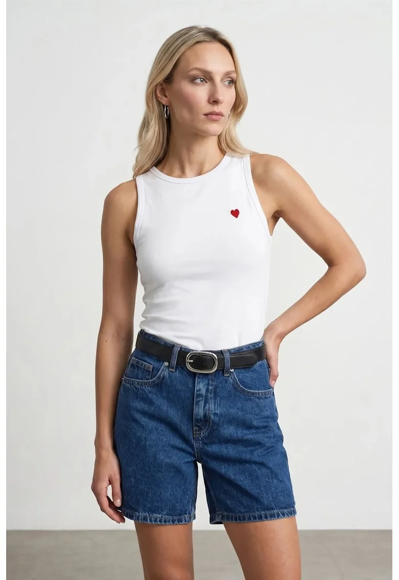 Bluza dama,  brodata, slim-fit, alb, bumbac-elastan