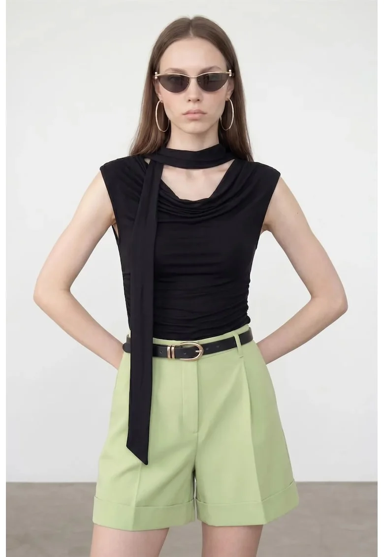 Bluza dama,  bluza fara maneci, drapaj, negru, jerseu