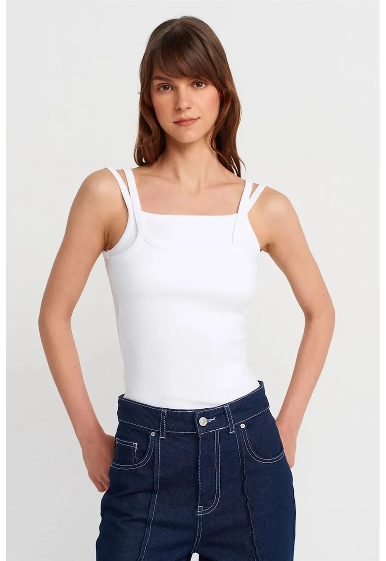 Bluza dama,  bluza fara maneci, casual, alb, 95% bumbac