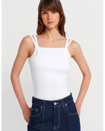 Bluza dama,  bluza fara maneci, casual, alb, 95% bumbac