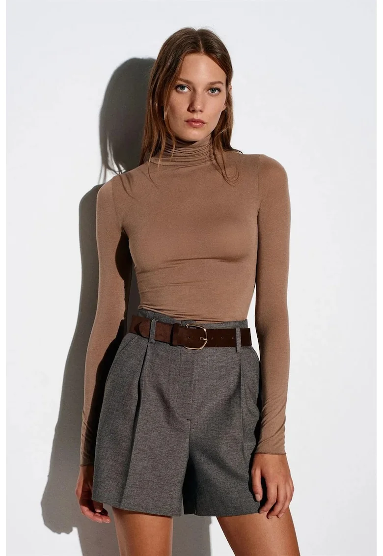 Bluza dama,  slim fit, elastic, maro, lyocell-modal cu casmir si elastan