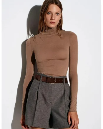 Bluza dama,  slim fit, elastic, maro, lyocell-modal cu casmir si elastan