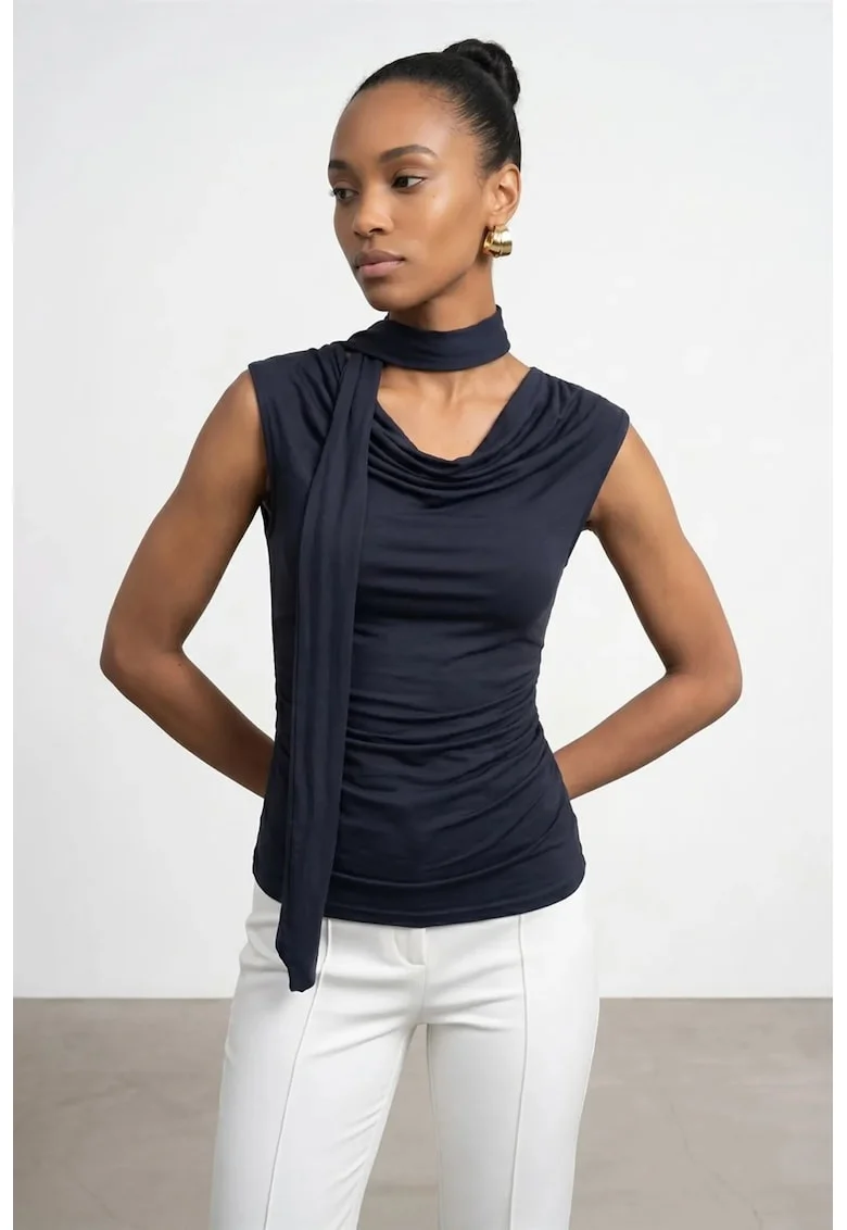 Bluza dama,  fara maneci, albastru marin, viscoza cu elastan