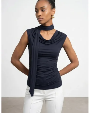 Bluza dama,  fara maneci, albastru marin, viscoza cu elastan