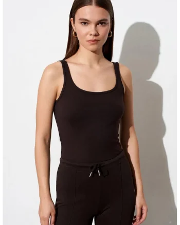 Bluza dama,  bluza fara maneci, croiala slim fit, negru, jerseu