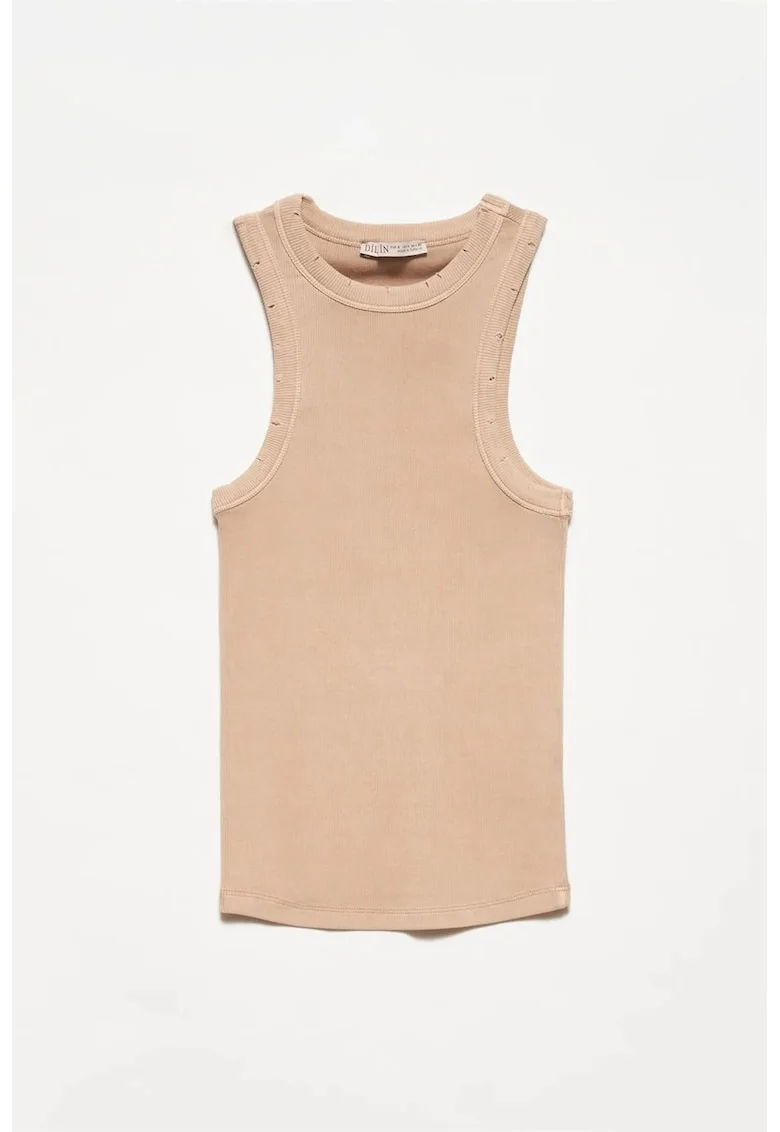 Bluza dama,  tricotata reiata, casual, bej natural, fara maneci