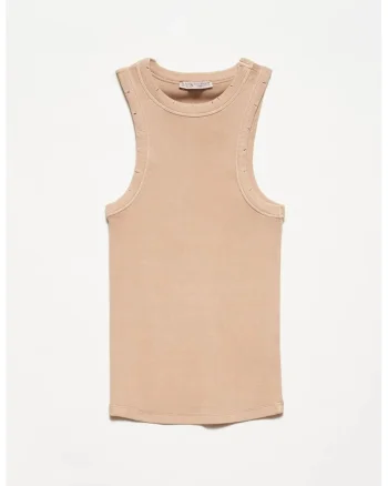 Bluza dama,  tricotata reiata, casual, bej natural, fara maneci
