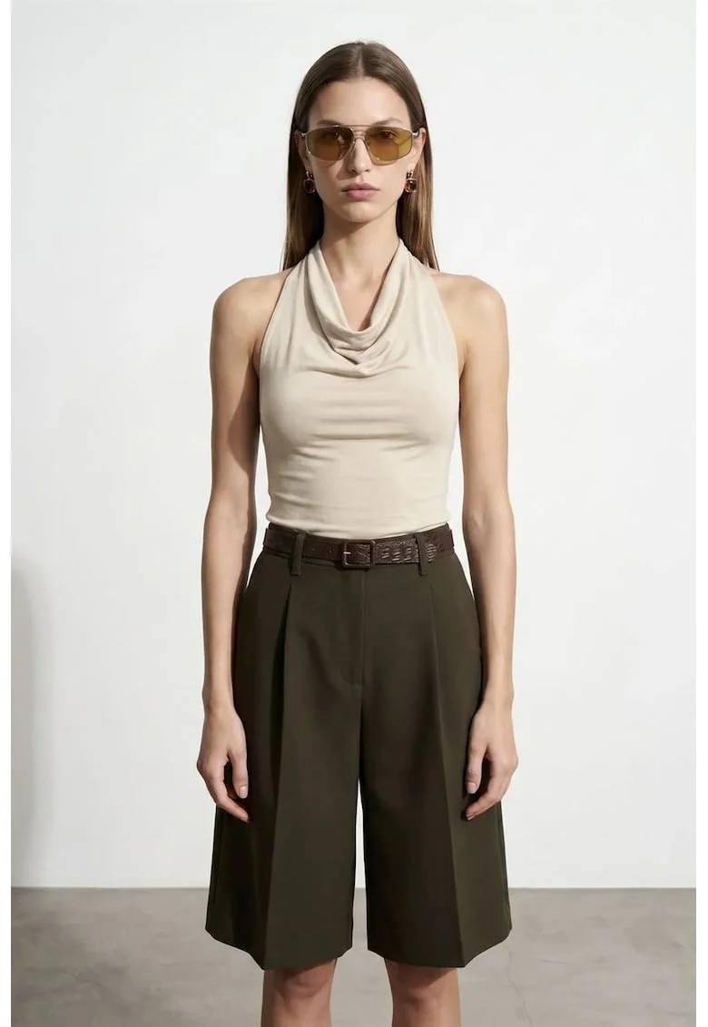 Bluza dama,  fara maneci, elegant, bej natural, tencel si elastan