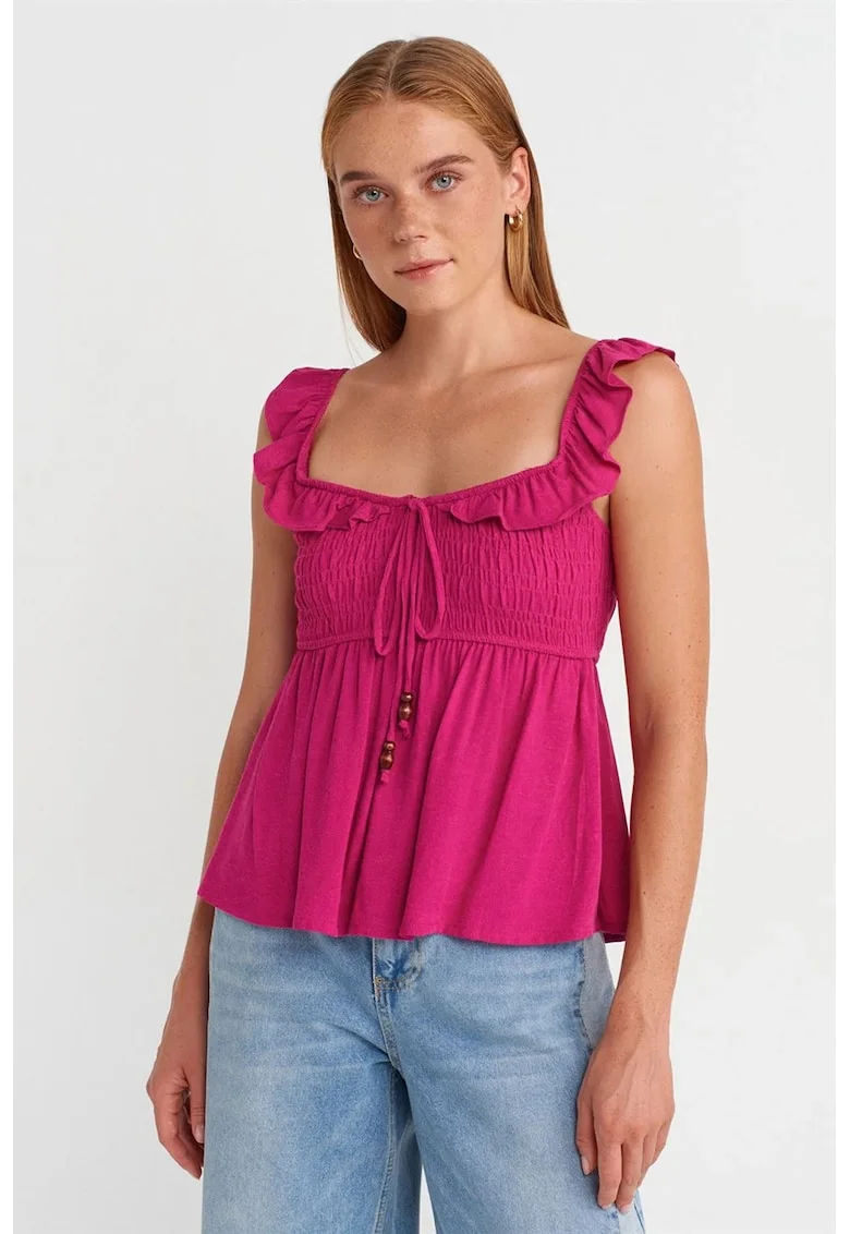 Bluza dama,  bluza fara maneci, volanase, roz aprins, 70% viscoza, 30% in