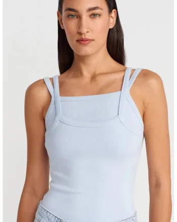Bluza dama,  bluza fara maneci, guler patrat, albastru deschis, fabricat din material de calitate