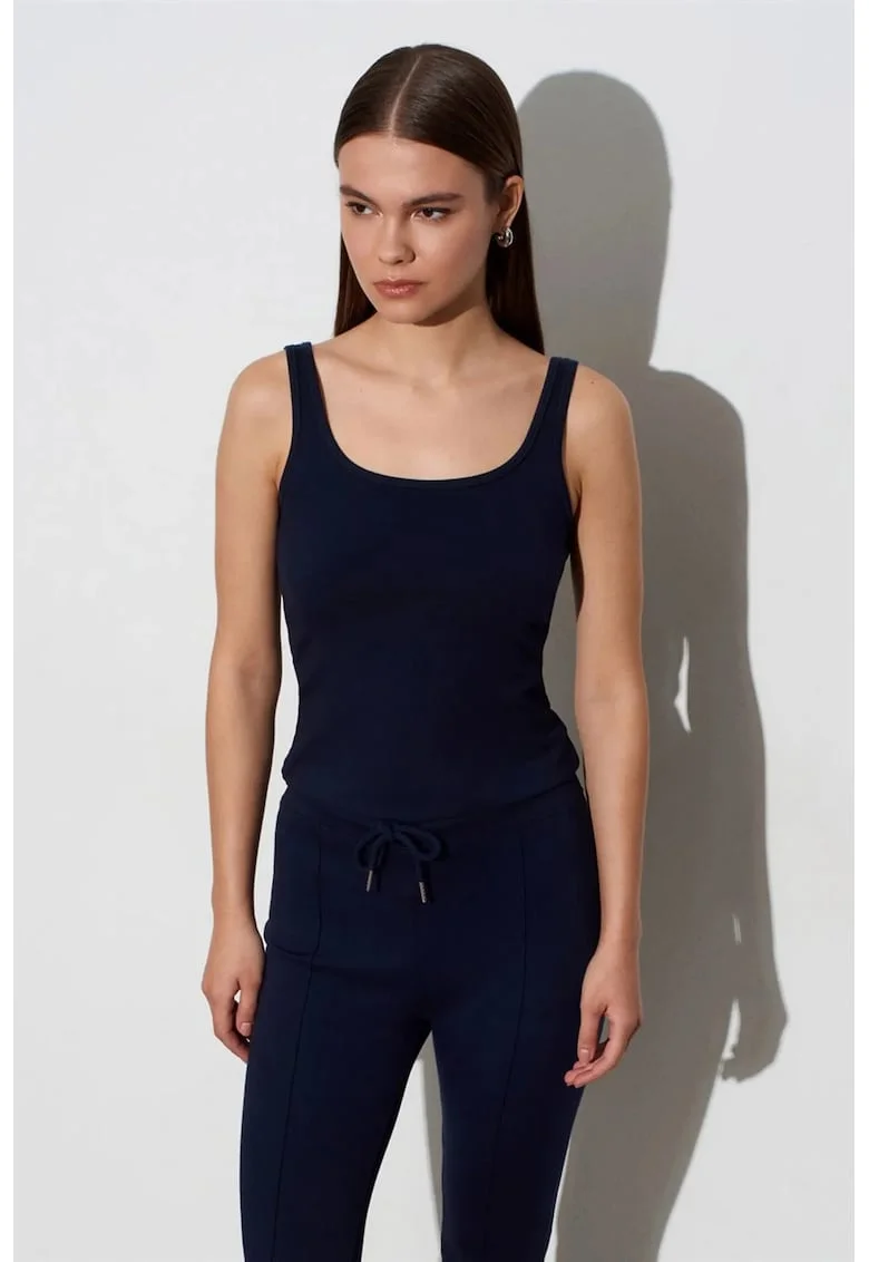 Bluza dama,  Bluza din jerseu fara maneci, elastic, albastru marin, 95% bumbac