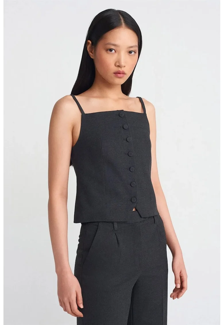 Bluza dama,  fara maneci, negru, casual, 63% poliester, 32% viscoza, 5% elastan