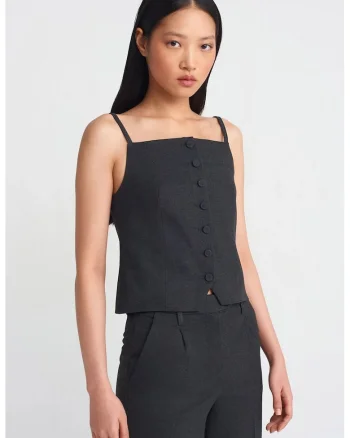 Bluza dama,  fara maneci, negru, casual, 63% poliester, 32% viscoza, 5% elastan