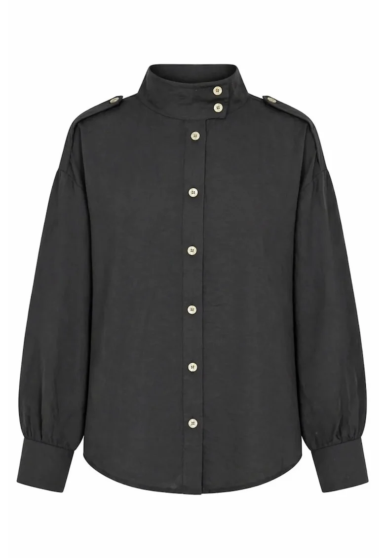 Camasa casual,  guler mandarin, negru, 90% modal, 10% poliester