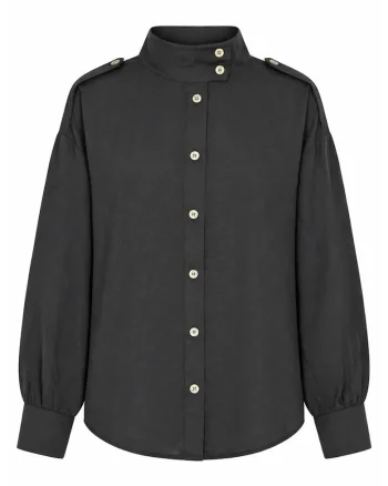 Camasa casual,  guler mandarin, negru, 90% modal, 10% poliester