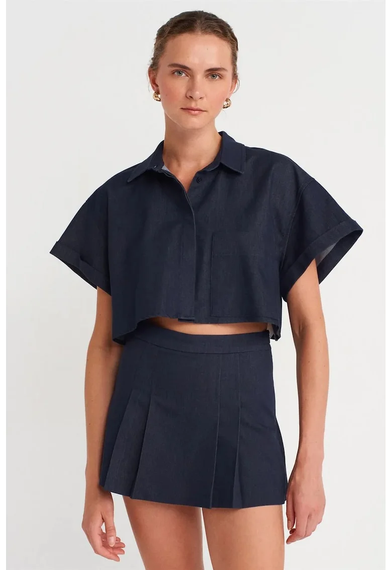 Camasi dama,  camasa scurta bleumarin, casual, lejer, cu nasturi, 63% poliester