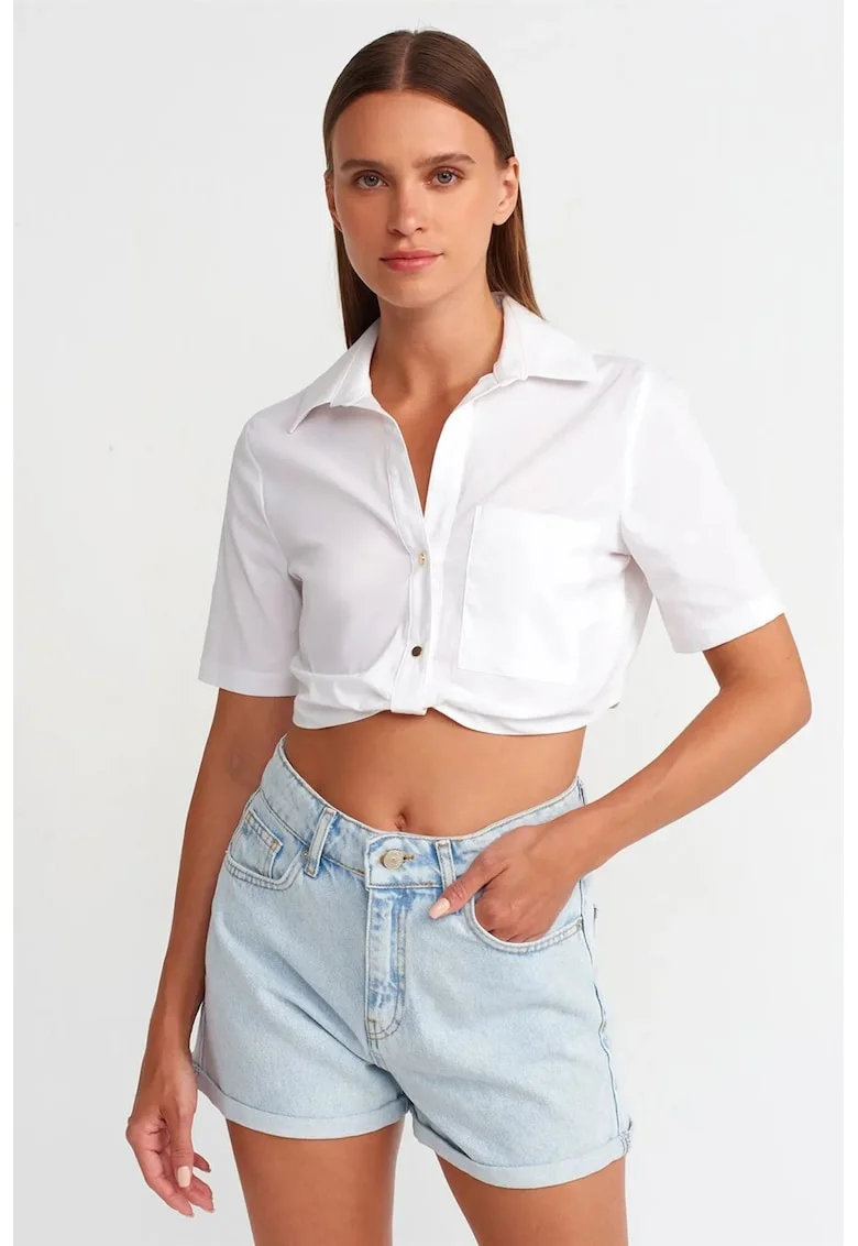 Camasi dama,  camasa scurta, alb, bumbac-nailon-elastan, casual