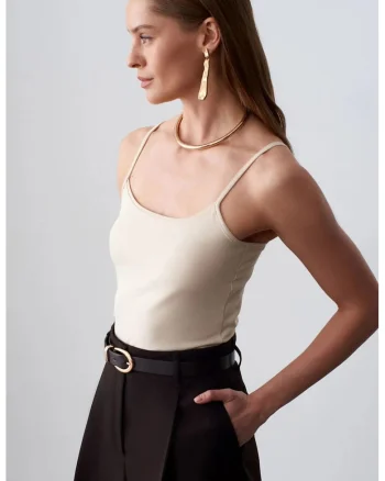 Bluza dama,  Bluza fara maneci, croiala slim, crem natural, jerseu