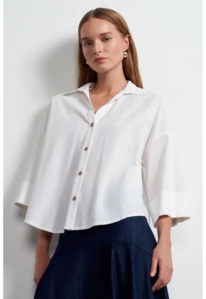 Camasi dama,  camasa din poplin de bumbac, croiala lejera, alb