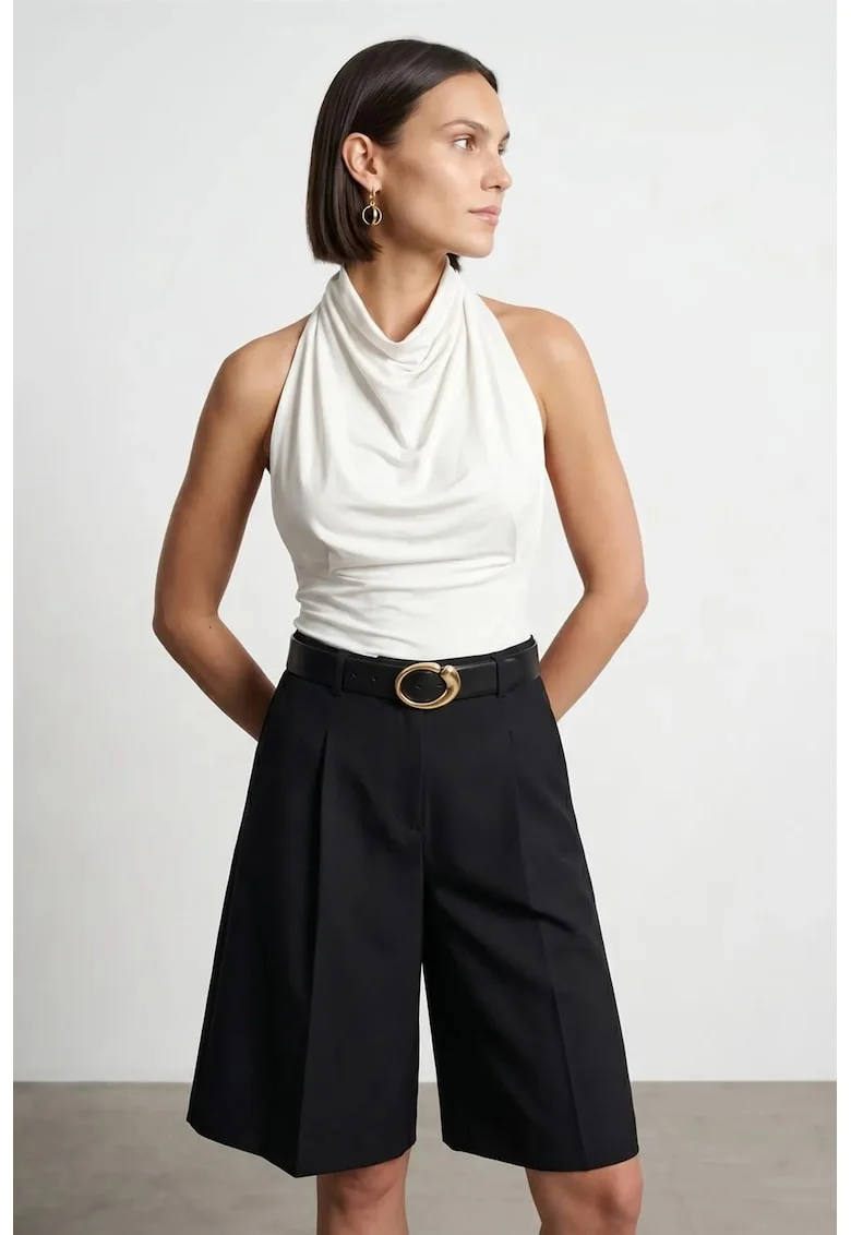 Bluza dama,  mulata fara maneci, alb, tencel si elastan