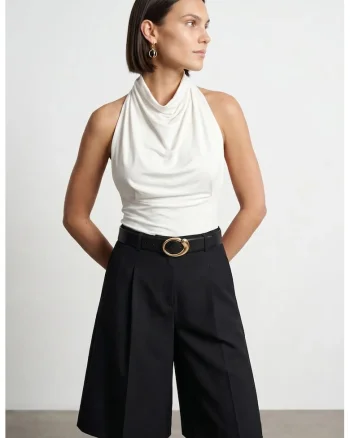 Bluza dama,  mulata fara maneci, alb, tencel si elastan