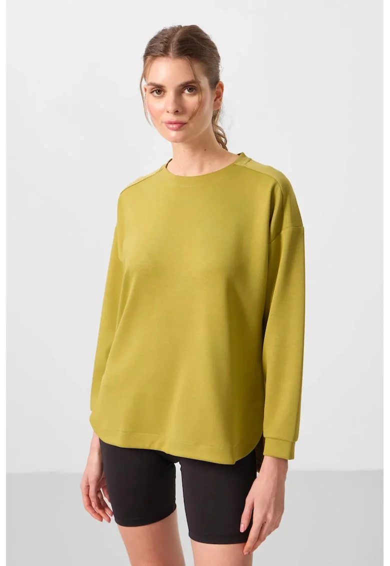 Tunica  casual, verde lime, din jerseu, maneci lungi, fara inchidere